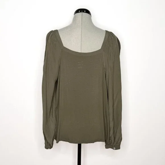 A New Day Sage Olive Square Neck Puff Sleeve Top - Size Extra Large - Picture 3 of 6